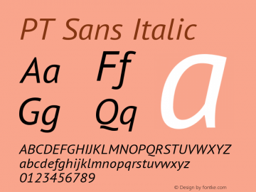 PT Sans Italic Version 2.005; ttfautohint (v1.4.1) Font Sample