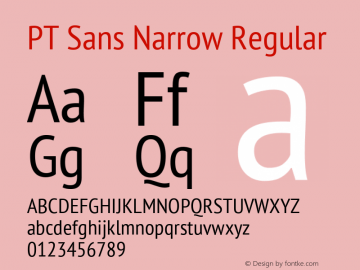PT Sans Narrow Regular Version 2.005; ttfautohint (v1.4.1) Font Sample