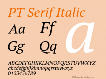 PT Serif Italic Version 1.002; ttfautohint (v1.4.1) Font Sample