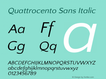 Quattrocento Sans Italic Version 2.000; ttfautohint (v1.4.1) Font Sample