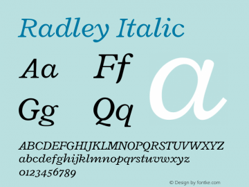 Radley Italic Version 1.002; ttfautohint (v1.4.1) Font Sample