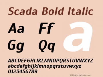 Scada Bold Italic Version 3.005; ttfautohint (v1.4.1) Font Sample