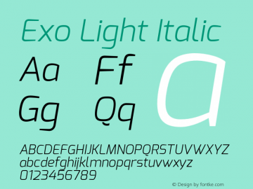 Exo Light Italic Version 1.00 Font Sample