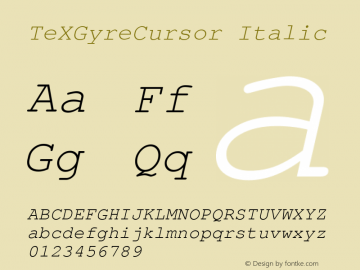 TeXGyreCursor Italic Version 1.103;PS 1.103;hotconv 1.0.49;makeotf.lib2.0.14853; ttfautohint (v1.4.1) Font Sample
