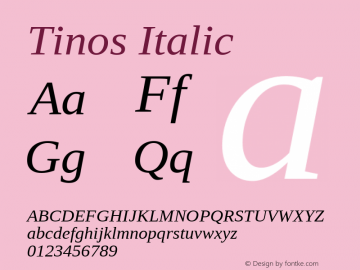 Tinos Italic Version 1.23; ttfautohint (v1.4.1)图片样张