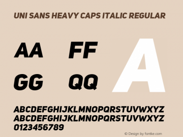 Uni Sans Heavy Caps Italic Regular Version 001.029; ttfautohint (v1.4.1) Font Sample