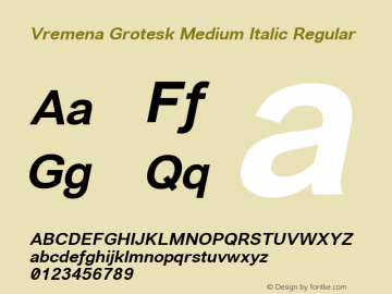 Vremena Grotesk Medium Italic Regular Version 001.001 ; ttfautohint (v1.4.1)图片样张