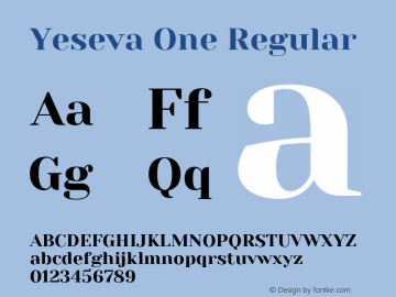 Yeseva One Regular Version 2.000; ttfautohint (v1.4.1) Font Sample