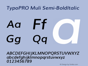 TypoPRO Muli Semi-BoldItalic Version 2.0; ttfautohint (v1.00rc1.2-2d82) -l 8 -r 50 -G 200 -x 0 -D latn -f none -w G -W图片样张