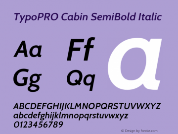 TypoPRO Cabin SemiBold Italic Version 1.005 Font Sample