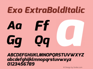 Exo ExtraBoldItalic Version 1.00 Font Sample
