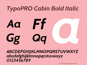 TypoPRO Cabin Bold Italic Version 1.005 Font Sample