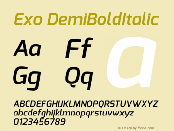 Exo DemiBoldItalic Version 1 Font Sample