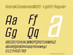 AnorakCondensedW00-LightIt Regular Version 1.00 Font Sample