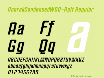 AnorakCondensedW00-RgIt Regular Version 1.00 Font Sample