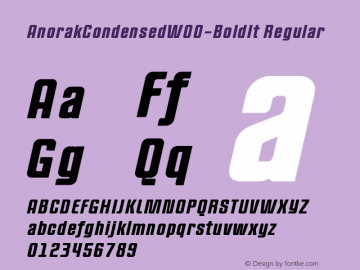 AnorakCondensedW00-BoldIt Regular Version 1.00 Font Sample