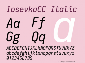 IosevkaCC Italic 1.0-beta6; ttfautohint (v1.4.1) Font Sample