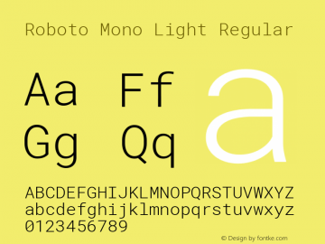 Roboto Mono Light Regular Version 2.000986; 2015; ttfautohint (v1.4.1) Font Sample