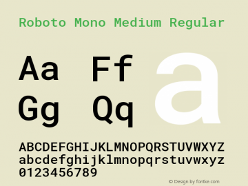 Roboto Mono Medium Regular Version 2.000986; 2015; ttfautohint (v1.4.1)图片样张