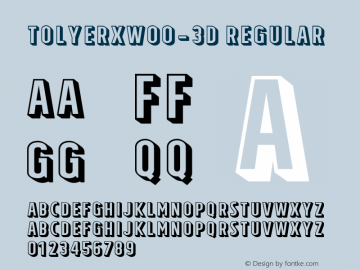 TolyerXW00-3D Regular Version 1.00 Font Sample