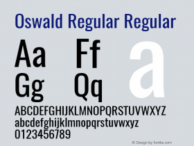 Oswald Regular Regular 3.0; ttfautohint (v1.4.1) Font Sample