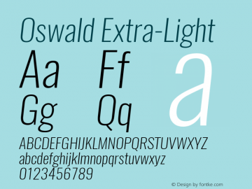 Oswald Extra-Light 3.0; ttfautohint (v1.4.1) Font Sample