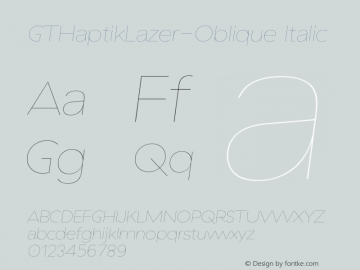 GTHaptikLazer-Oblique Italic Version 3.001 Font Sample