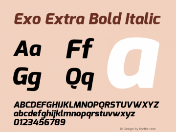 Exo Extra Bold Italic Version 1.00 Font Sample