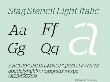 Stag Stencil Light Italic Version 1.1 2009 Font Sample