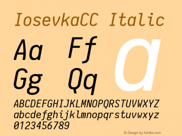 IosevkaCC Italic 1.0-beta9; ttfautohint (v1.4.1) Font Sample