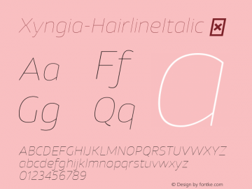 Xyngia-HairlineItalic ☞ Version 1.000;PS 001.000;hotconv 1.0.88;makeotf.lib2.5.64775;com.myfonts.easy.rohh.xyngia.hairline-italic.wfkit2.version.4vnY Font Sample