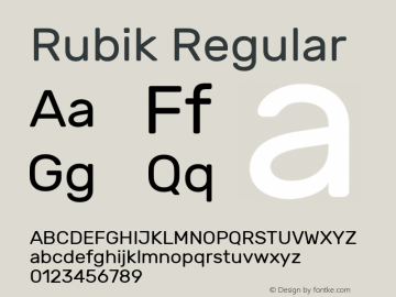 Rubik Regular Version 1.002; ttfautohint (v1.4.1) Font Sample