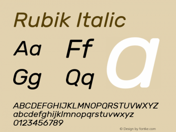 Rubik Italic Version 1.002; ttfautohint (v1.4.1) Font Sample