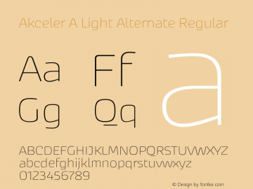 Akceler A Light Alternate Regular Version 1.000;PS 1.0;hotconv 1.0.72;makeotf.lib2.5.5900 DEVELOPMENT Font Sample
