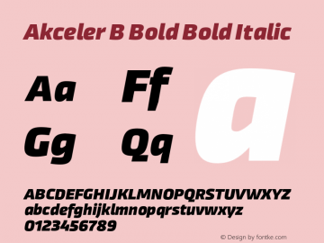 Akceler B Bold Bold Italic Version 1.000;PS 1.0;hotconv 1.0.72;makeotf.lib2.5.5900 DEVELOPMENT Font Sample