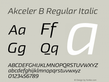 Akceler B Regular Italic Version 1.000;PS 1.0;hotconv 1.0.72;makeotf.lib2.5.5900 DEVELOPMENT Font Sample