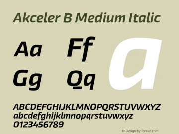Akceler B Medium Italic Version 1.000;PS 1.0;hotconv 1.0.72;makeotf.lib2.5.5900 DEVELOPMENT Font Sample