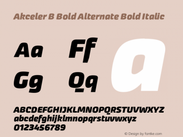 Akceler B Bold Alternate Bold Italic Version 1.000;PS 1.0;hotconv 1.0.72;makeotf.lib2.5.5900 DEVELOPMENT Font Sample