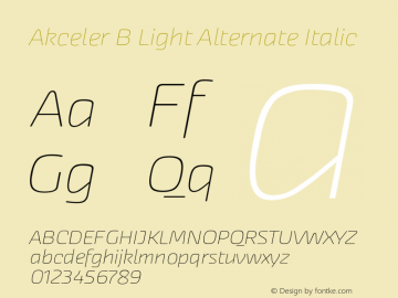 Akceler B Light Alternate Italic Version 1.000;PS 1.0;hotconv 1.0.72;makeotf.lib2.5.5900 DEVELOPMENT Font Sample