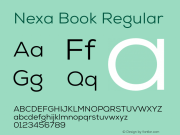 Nexa Book Regular Version 1.000;PS 1.0;hotconv 1.0.72;makeotf.lib2.5.5900 DEVELOPMENT Font Sample