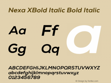 Nexa XBold Italic Bold Italic Version 1.000;PS 1.0;hotconv 1.0.72;makeotf.lib2.5.5900 DEVELOPMENT Font Sample