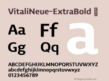 VitaliNeue-ExtraBold ☞ Version 1.000;PS 001.000;hotconv 1.0.88;makeotf.lib2.5.64775;com.myfonts.easy.borutta.vitali-neue.extrabold.wfkit2.version.4u9o Font Sample