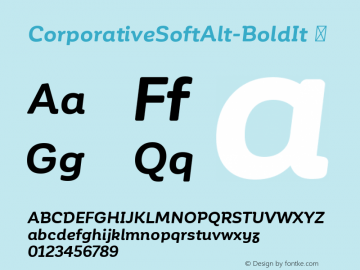 CorporativeSoftAlt-BoldIt ☞ Version 1.000;PS 001.000;hotconv 1.0.88;makeotf.lib2.5.64775;com.myfonts.easy.latinotype.corporative-soft.alt-bold-italic.wfkit2.version.4uRs Font Sample