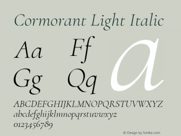 Cormorant Light Italic Version 1.000;PS 002.000;hotconv 1.0.88;makeotf.lib2.5.64775; ttfautohint (v1.4.1)图片样张