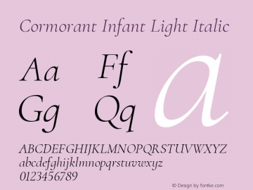 Cormorant Infant Light Italic Version 1.000;PS 002.000;hotconv 1.0.88;makeotf.lib2.5.64775; ttfautohint (v1.4.1) Font Sample