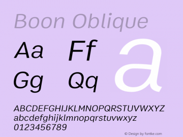Boon Oblique Version 1.1 Font Sample