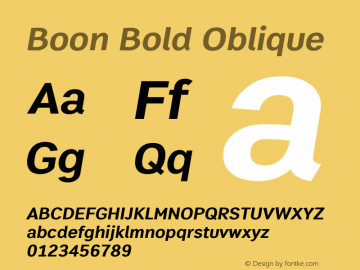 Boon Bold Oblique Version 1.1 Font Sample