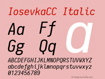 IosevkaCC Italic 1.0.2; ttfautohint (v1.4.1) Font Sample