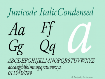 Junicode ItalicCondensed Version 0.6.17 Font Sample