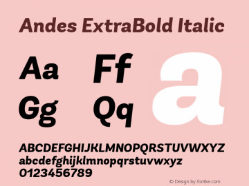 Andes ExtraBold Italic Version 1.000 Font Sample